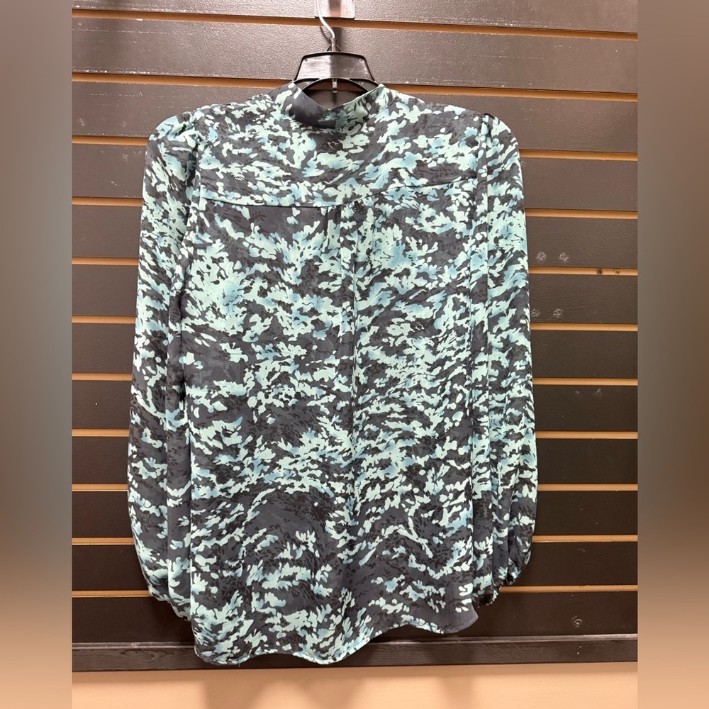 Bellatrix Tie Neck Blouse Women’s Large – Abstract Print Smocked Long Sleeve Top